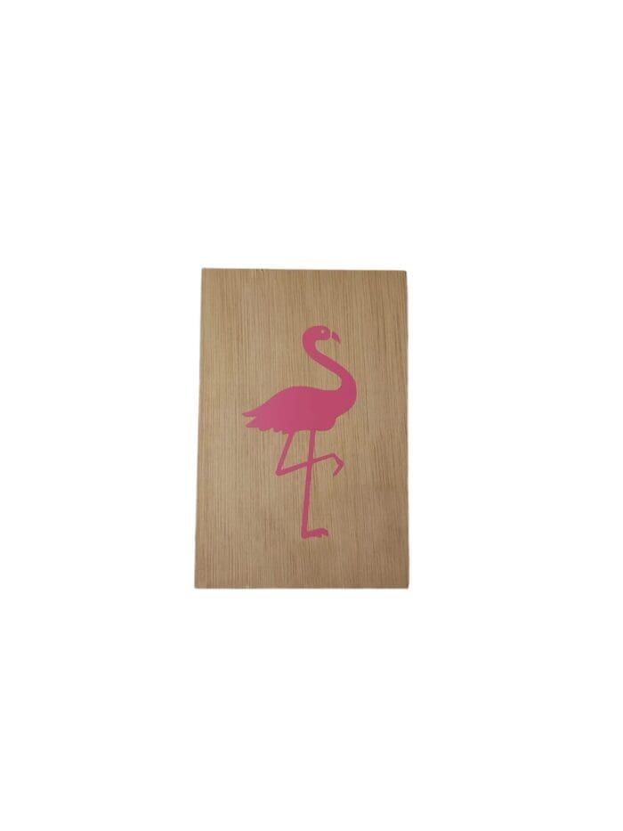 Houten kaart roze flamingo