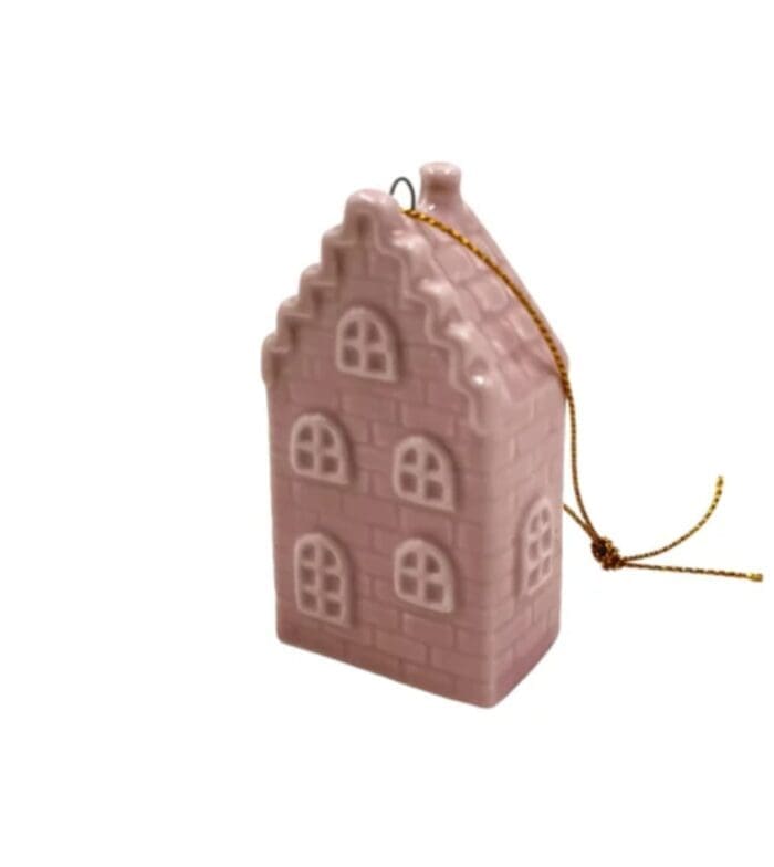 Kersthanger huis keramiek licht roze