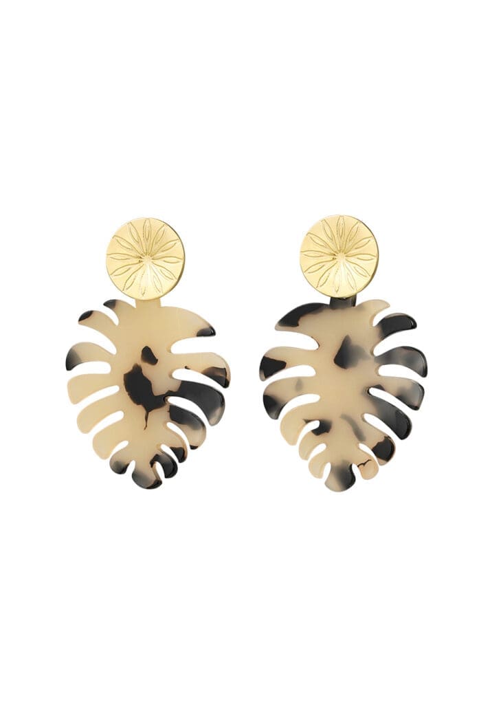 Oorbellen blaadjes met print goud beige