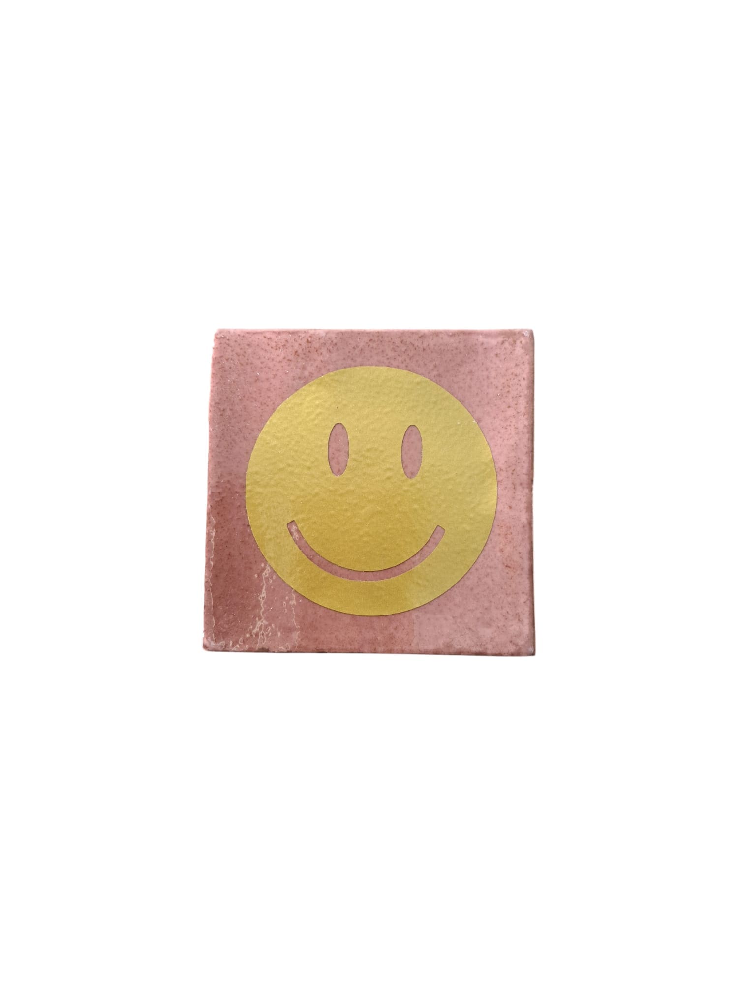 Tegeltje oud roze met gouden smiley