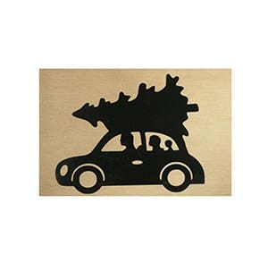 Houten kerstkaart auto met kerstboom