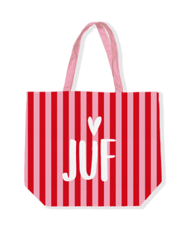 canvas tas Juf roze rood streep canvas tas Juf roze rood streep